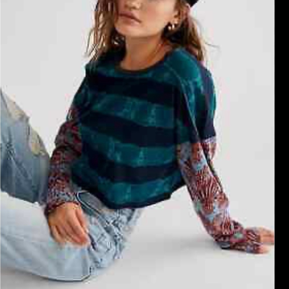 We the Free Jamie Cropped Top L New Indigo Combo - Picture 3 of 5
